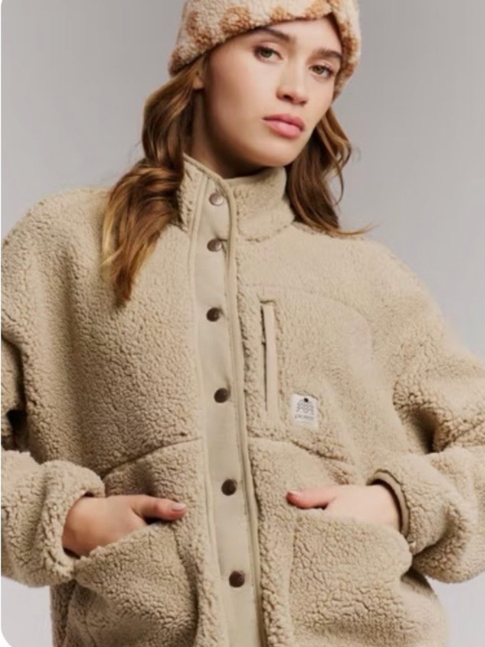 Plush Teddy Fleece Jacket in Beige - Women's Cozy Sherpa Coat
